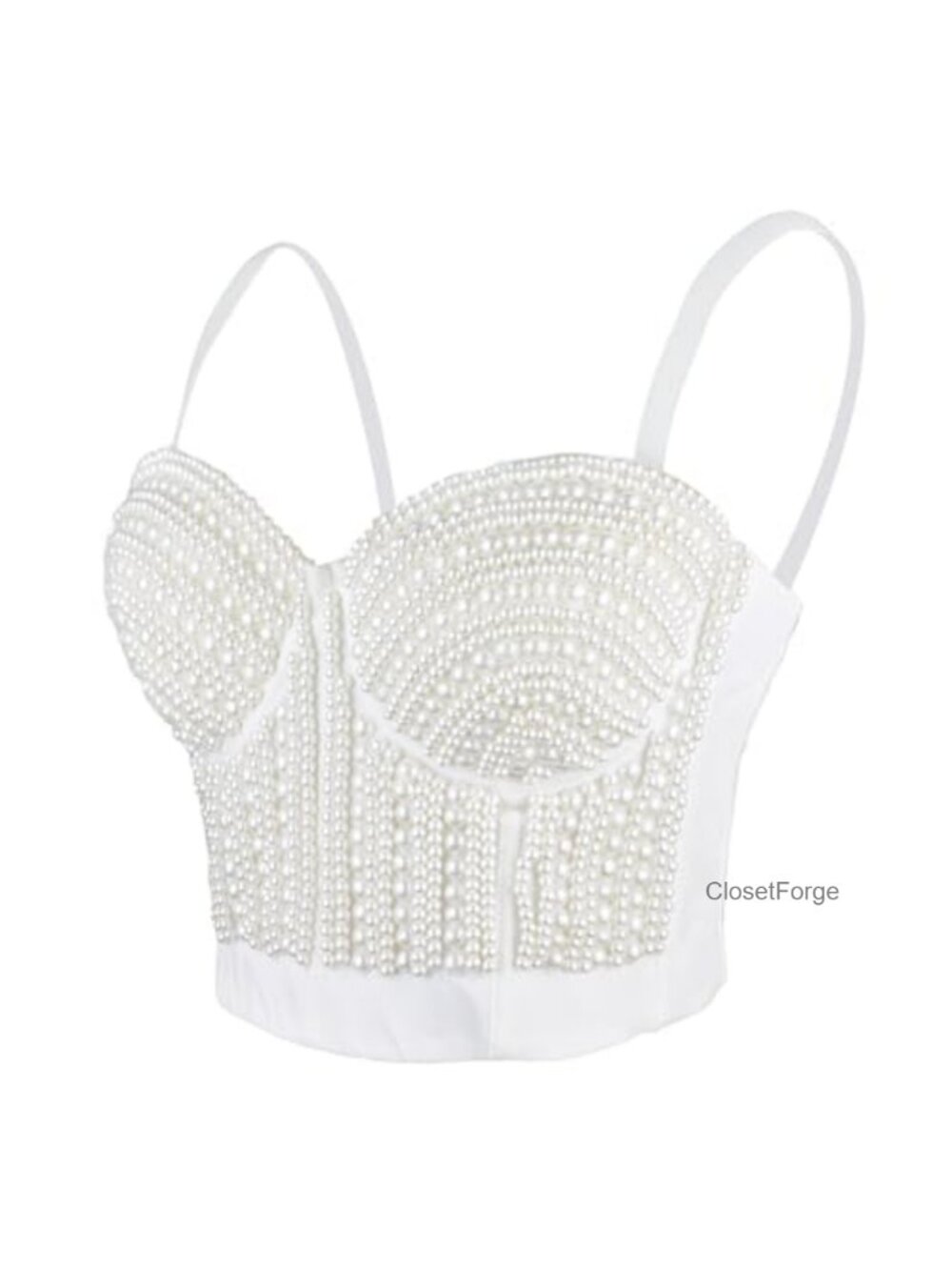 Pearls Beaded Bustier Crop Top Sexy Corset Top Bra Club Party Push Up